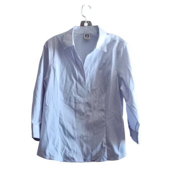 Anne Klein Top Women Purple Pinstripe Long Slv Collared Button Front 100% Cotton - Picture 5 of 9